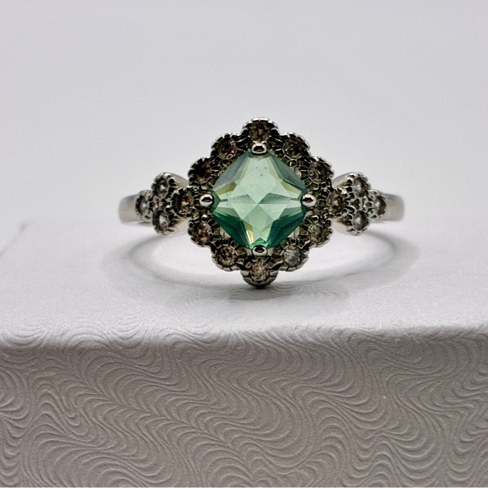 BP Lab Created Olive Green Moissanite in Rhodium Plating Ring
